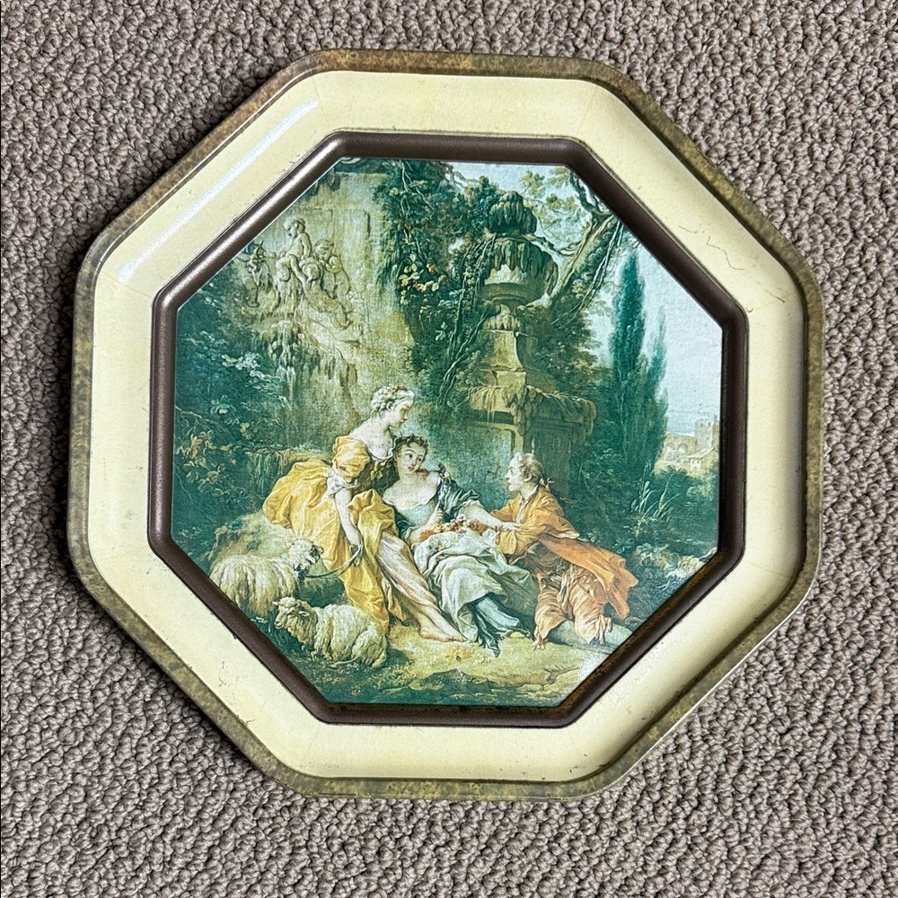Vintage Sunshine Biscuits tin art, Vintage Francoise Boucher tin wall art